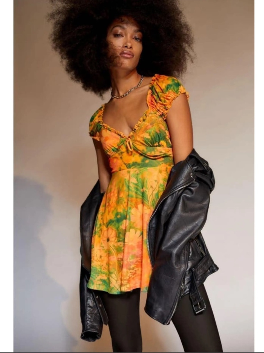 NWT Urban Outfitters Audrey Mini Dress in Orange/Green Size Small